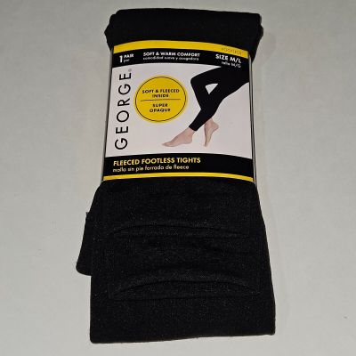 1 Pair George Black Fleece Footless Tights Size M/L Soft Warm Comfort NEVER WORN